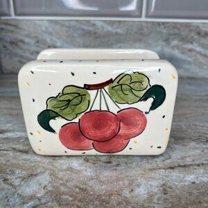 Young’s 1996 Hand-Painted Ceramic Napkin Holder With Grapes & Cherry Design